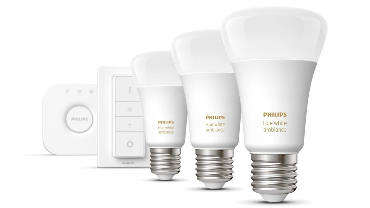 Verlichting Philips Hue White Ambiance Starterkit E27 (3 Lampen, 1 Dimmer + Bridge) 5 Verlichting Philips Hue White Ambiance Starterkit E27 (3 Lampen, 1 Dimmer + Bridge) - Afbeelding 5