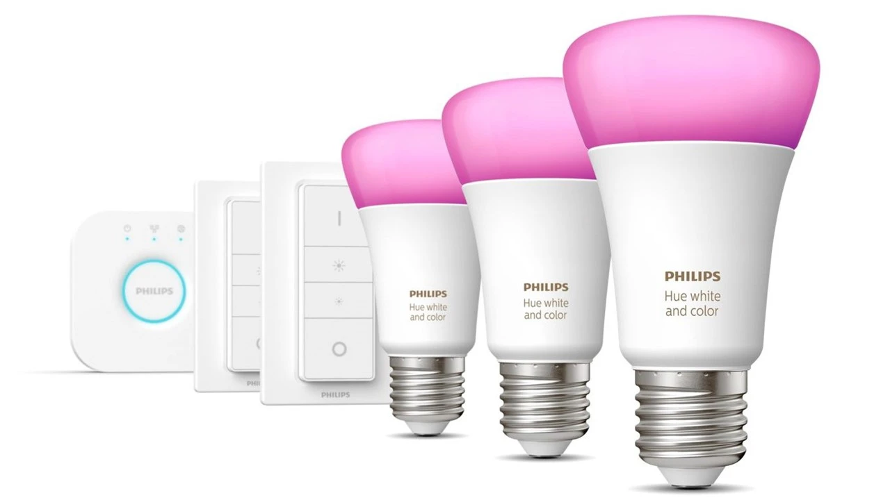 Verlichting Philips Hue White And Color Ambiance Starterkit E27 (3 Lampen, 2 Dimmers + Bridge) 6 Verlichting Philips Hue White And Color Ambiance Starterkit E27 (3 Lampen, 2 Dimmers + Bridge) - Afbeelding 6
